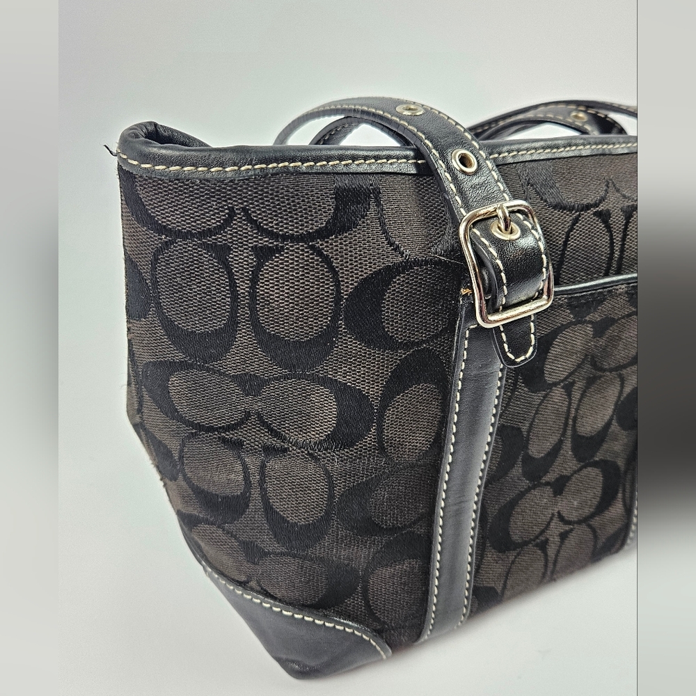 Coach Black Signature C Leather Detail Silver Hardware Mini Tote Bag 6043 - Picture 9 of 9